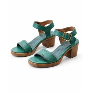 A.S.98 Arvin Emerald Leather Studded Block Heel Sandals EU 39